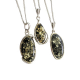 Midori Green Amber Silver Pendants with Chains