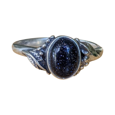 Folium Blue Goldstone Silver Ring
