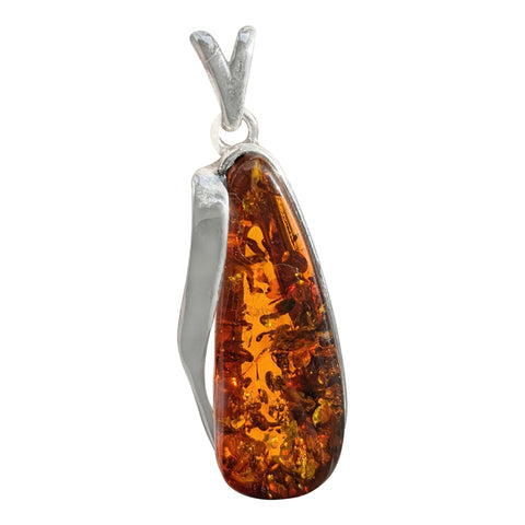 Luminous Amber Silver Pendant and Chain