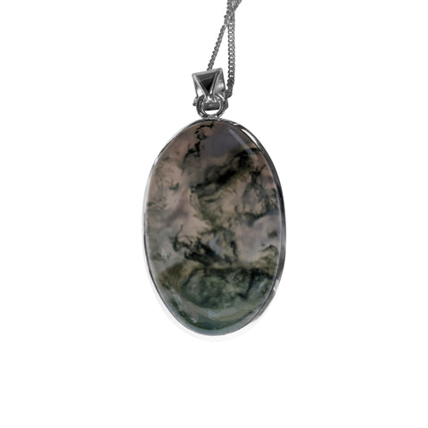 Apsara Moss Agate Silver Pendant and Chain