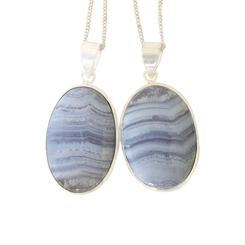 Neela Blue Lace Agate Silver Pandant and Chain