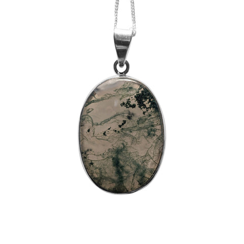 Viridia Moss Agate Silver Pendant and Chain