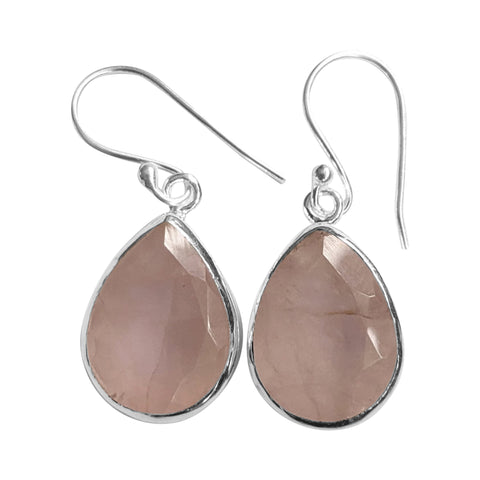 Faceted Rose Quartz Silver Earrings