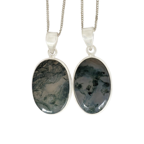 Sunas Moss Agate Silver Pendant and Chain