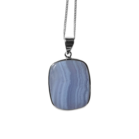 Cerridwen Blue Lace Agate Silver Pendant and Chain