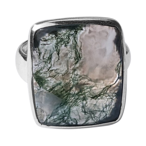 Zelen Moss Agate Silver Ring