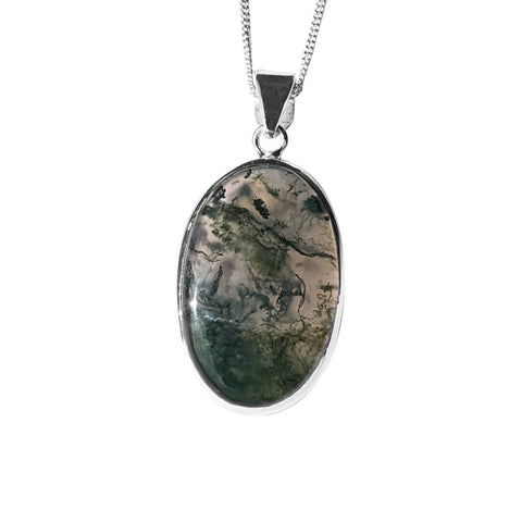 Viridis Moss Agaate Silver Pendant and Chain