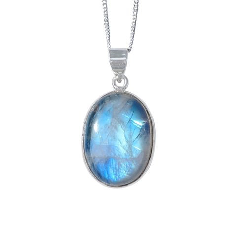 Enticing Moonstone Silver Pendant and Chain