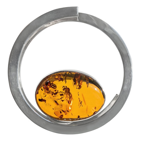 Double Orbit Amber Silver Pendant