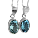 Cerulean Blue Topaz Silver Pendant and Chain