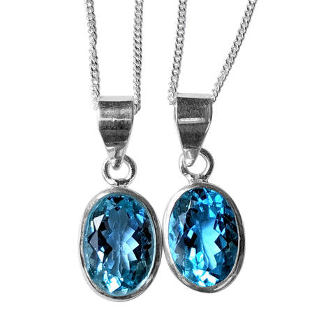 Cerulean Blue Topaz Silver Pendant and Chain