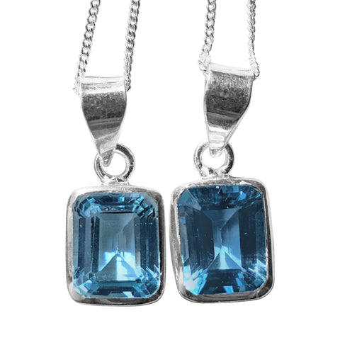 Cyan Blue Topaz Silver Pendant and Chain