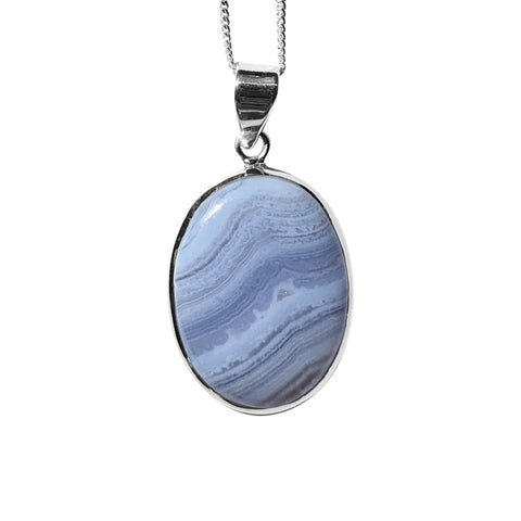 Chantilly Blue Lace Agate Siver Pendant and Chain