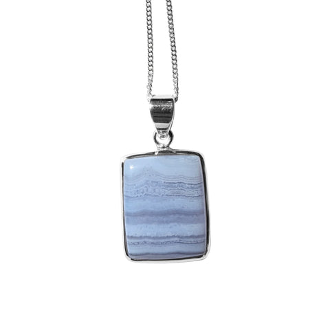 Wispy Blue Lace Agate Silver Pendant and Chain