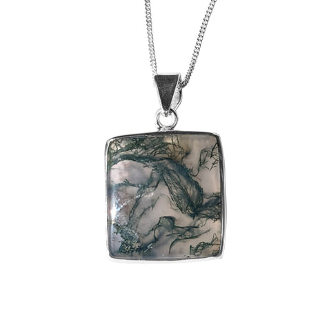 Dryad Moss Agate Silver Pendant and Chain